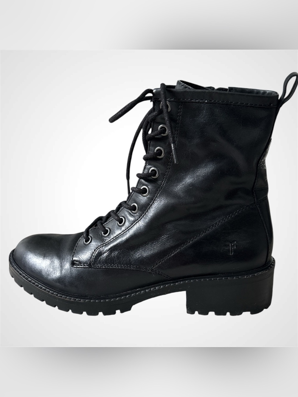 Frye Black Leather Lace Up Combat Boots